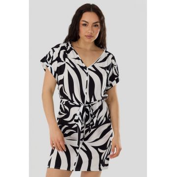 Rochie lejera cu model Palmetta - Alb/Negru
