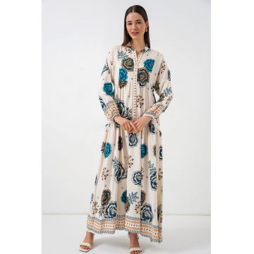 Rochie Maxi  albastru - viscoza - maneca lunga