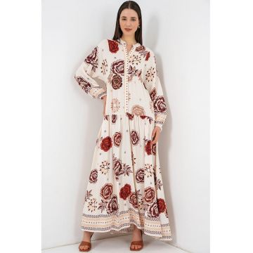 Rochie maxi  bej - 100% viscoza - maneca lunga
