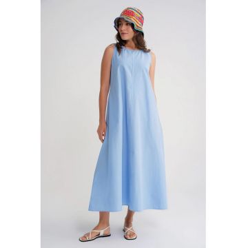 Rochie maxi  croiala lejera - albastru - bumbac-poliester