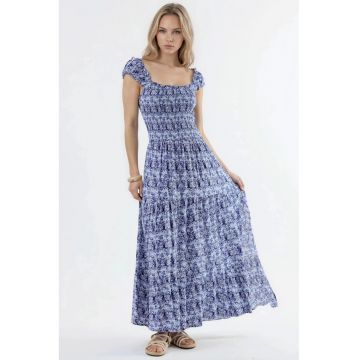 Rochie maxi  cu imprimeu Paisley - albastru marin - viscoza