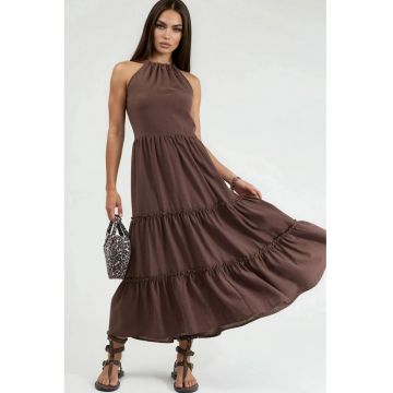 Rochie Maxi  cu volane - maro - poliester