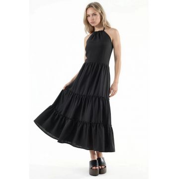 Rochie Maxi  cu volane - negru - poliester