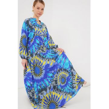 Rochie maxi dama - decolteu in V - HiCCUP - din viscoza - cu imprimeu - multicolor