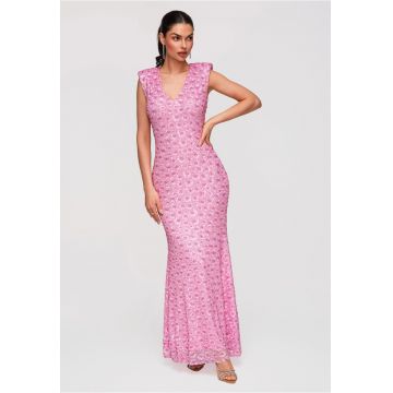 Rochie Maxi de Seara cu Paiete Elegante - Croiala Slim-Fit - Roz