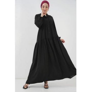 Rochie maxi -  decolteu in V - croiala lejera - negru - textil -