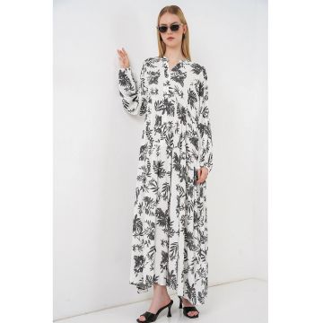 Rochie Maxi  decolteu in V - maneca lunga - viscoza - alb/negru