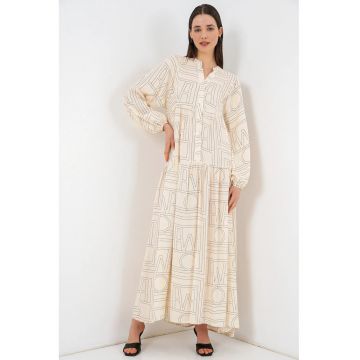 Rochie maxi  decolteu in V - maneca lunga - viscoza