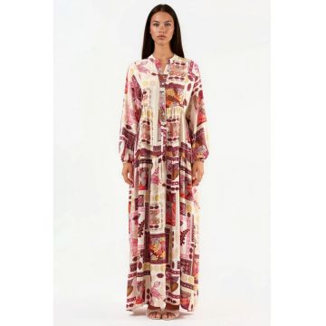 Rochie Maxi -  decolteu in V - maneci lungi - rosie - viscoza
