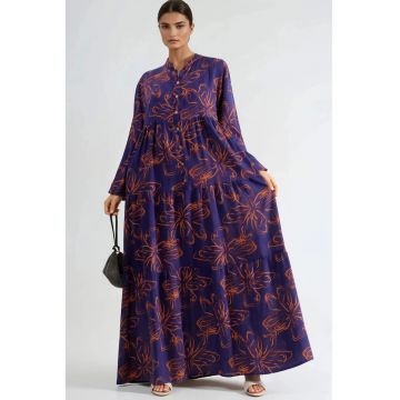 Rochie Maxi -  decolteu in V - mov - viscoza -