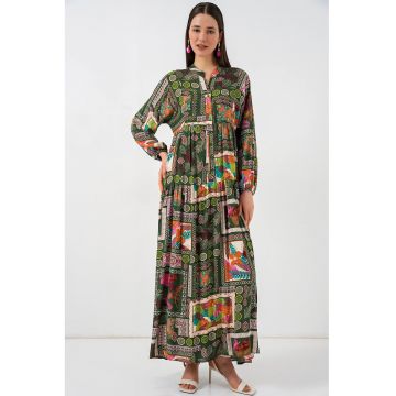 Rochie Maxi -  decolteu in V - verde - viscoza