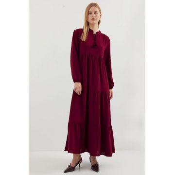 Rochie Maxi  detaliu funda - rosu - poliester-elastan - maneci lungi - croiala lejera