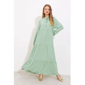 Rochie Maxi  detaliu funda - verde - maneca lunga