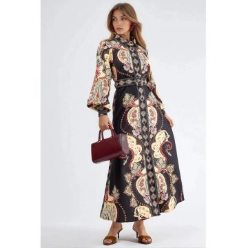 Rochie Maxi -  Eleganta - Alb/negru - Poliester/Lycra - cu curea