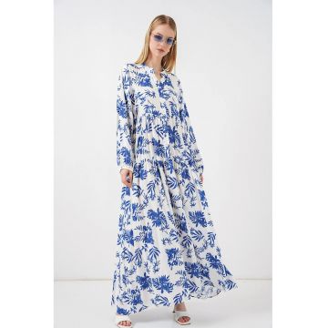 Rochie Maxi -  Etnic - Albastru Moroccan - Maneca lunga - 100% viscoza -