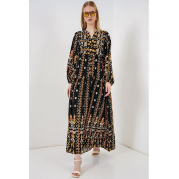 Rochie Maxi -  Etnic - Negru - Maneca lunga - 100% viscoza -