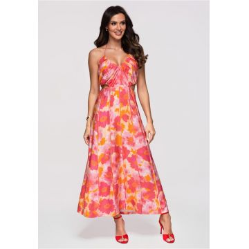 Rochie maxi evazata din material usor - Roz