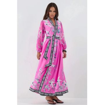 Rochie Maxi -  Floral - Maneca lunga - Multicolor - Poliester cu Lycra