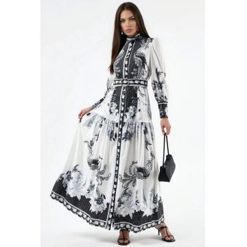 Rochie Maxi Florala -  Alb - Poliester