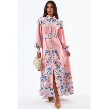 Rochie Maxi Florala MSN - Guler Camasa - Maneci Lungi - Poliester