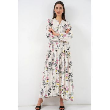 Rochie maxi  gri - 100% viscoza - maneca lunga