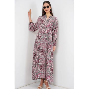 Rochie Maxi  gri - viscoza - maneca lunga