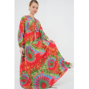 Rochie Maxi  imprimata - decolteu in V - multicolor - viscoza