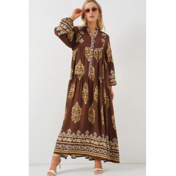Rochie Maxi  imprimata - maro - viscoza - maneca lunga - lejera