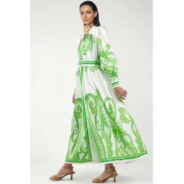 Rochie Maxi -  imprimeu Paisley - maneca lunga - multicolor - poliester cu lycra