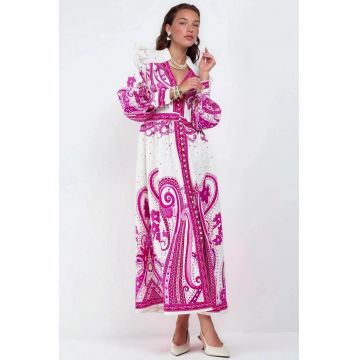 Rochie Maxi -  imprimeu Paisley - maneca lunga - multicolor - poliester-lycra