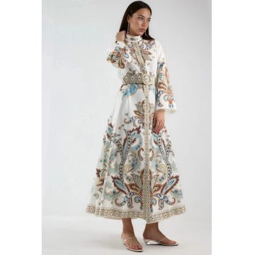 Rochie Maxi -  Imprimeu Paisley - Maneca lunga - Multicolor - Poliester si Lycra