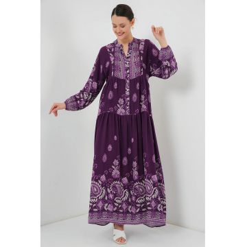 Rochie maxi  lejera - imprimeu - mov - viscoza