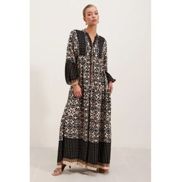 Rochie maxi  lejera - neagra - viscoza - maneca lunga