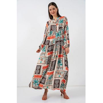 Rochie Maxi -  maneca lunga - maro inchis - viscoza