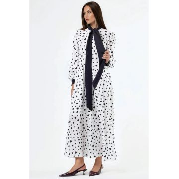 Rochie Maxi -  model cu inimioare - maneci lungi poliester/lycra - alb/negru