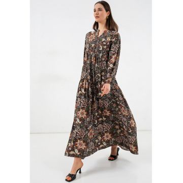 Rochie maxi  neagra - 100% viscoza - maneca lunga