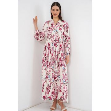 Rochie maxi  rosie - viscoza - maneca lunga