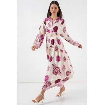 Rochie maxi  roz - 100% viscoza - maneca lunga