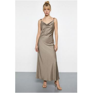 Rochie maxi -  satin - bej