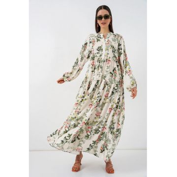 Rochie maxi  verde - viscoza - maneca lunga - croiala lejera