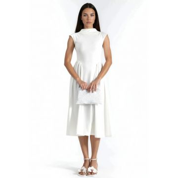 Rochie Midi  Alb - Poliester/Elastan - Guler rotund