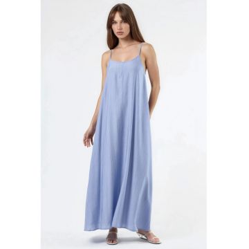 Rochie Midi  Albastru deschis - croiala lejera - guler in U - poliester si viscoza
