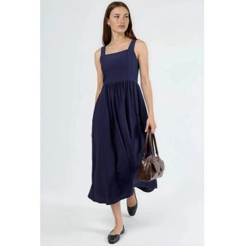 Rochie Midi  Albastru Marin - Decolteu Patrat