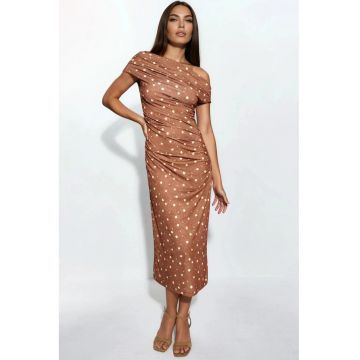 Rochie Midi  asimetrica - maro - poliester/elastan
