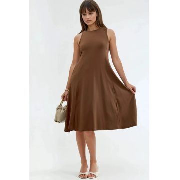 Rochie midi  cu buzunare - maro - poliester/elastan