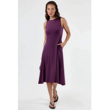 Rochie midi  cu buzunare - mov - poliester/elastan