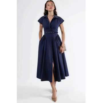 Rochie midi  cu cordon - guler - Albastru marin