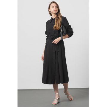 Rochie midi cu cordon in talie - Negru