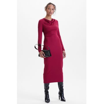 Rochie midi cu decolteu drapat - Rosu inchis