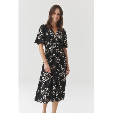 Rochie midi cu decolteu in V Naela - Negru/Alb optic
